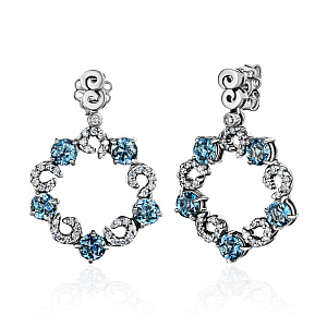 купить Золотые серьги с голубыми топазами и бриллиантами  в Москве