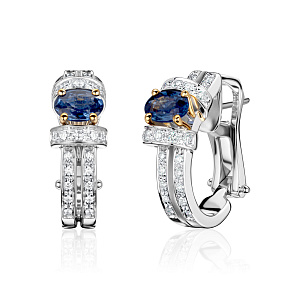 купить Золотые серьги c сапфирами и бриллиантами 1,15 карат в Москве