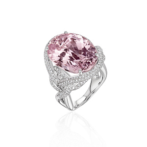 купить Золотое кольцо с кунцитом и бриллиантами 1,70 карат в Москве