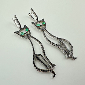 купить Золотые серьги с природными бриллиантами "Кошки" (двусторонние) в Москве