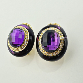 купить Золотые серьги с аметистом и бриллиантами 0,34 карат в Москве