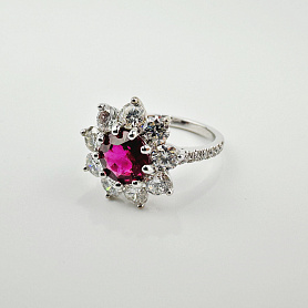купить Кольцо с природными бриллиантами и рубином 2 карата в Москве