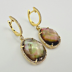 купить Золотые серьги с кварцем и бриллиантами 0,34 карат в Москве