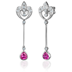 купить Золотые серьги с бриллиантами и розовыми сапфирами 1,20 карат в Москве