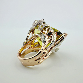 купить Золотое кольцо с цитрином и бриллиантами в Москве