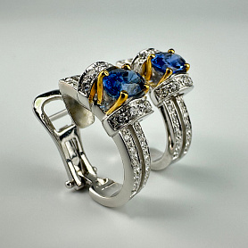 купить Золотые серьги c сапфирами и бриллиантами 1,15 карат в Москве