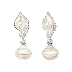 купить Золотые серьги с жемчугом и перламутром в Москве