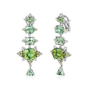 купить Золотые серьги с турмалинами, хризолитами и бриллиантами в Москве