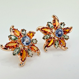 купить Золотые серьги с цитринами, хризолитами и топазами в Москве
