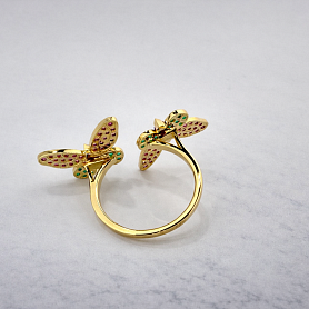 купить Золотое кольцо с цветными сапфирами "Бабочки" в Москве