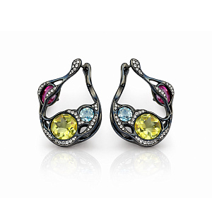 купить Золотые серьги с топазами, хризолитами, аметистами и бриллиантами в Москве