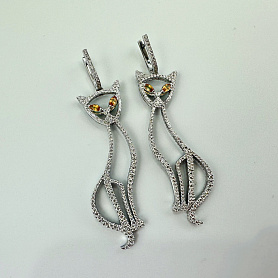 купить Золотые серьги с природными бриллиантами "Кошки" (двусторонние) в Москве