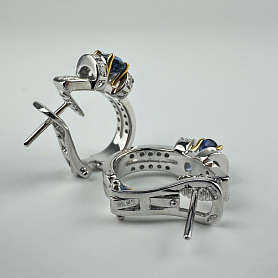 купить Золотые серьги c сапфирами и бриллиантами 1,15 карат в Москве