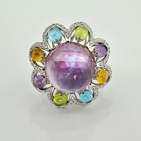 купить Золотое кольцо с аметистами, цитринами и топазами в Москве