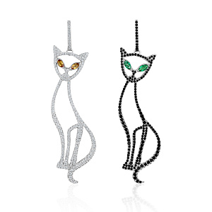 купить Золотые серьги с природными бриллиантами "Кошки" (двусторонние) в Москве