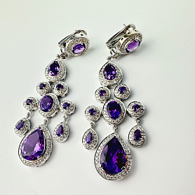 купить Золотые серьги с аметистами и бриллиантами в Москве