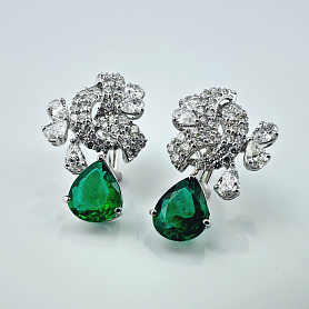 купить Золотые серьги с природными изумрудами и бриллиантами 3,60 карат в Москве