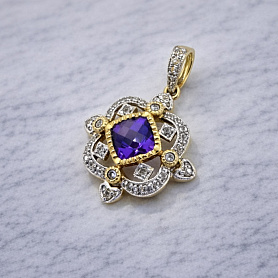 купить Золотой кулон с бриллиантами и аметистом в Москве