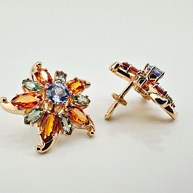 купить Золотые серьги с цитринами, хризолитами и топазами в Москве