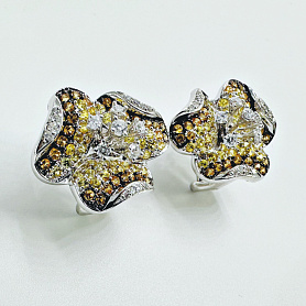 купить Золотые серьги с жёлтыми сапфирами и бриллиантами 0,50 к-т в Москве