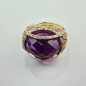 купить Золотое кольцо с бриллиантами и аметистом 18,70 карат в Москве