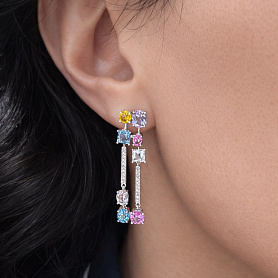 купить Золотые серьги с топазами, аметистами и бриллиантами в Москве