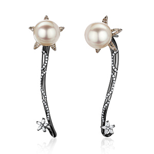 купить Золотые серьги с жемчугом и бриллиантами 1,09 карат в Москве