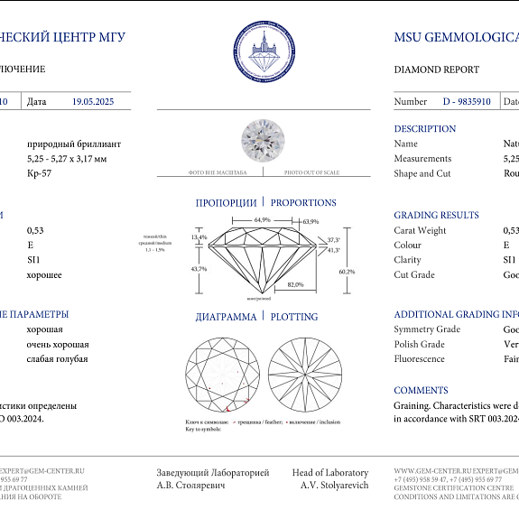купить 0,53 ct. (E/SI1) в Москве