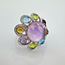 купить Золотое кольцо с аметистами, цитринами и топазами в Москве
