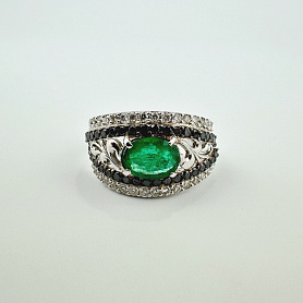 купить Золотое кольцо с изумрудом и бриллиантами 0,56 карат в Москве