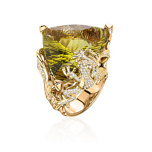 купить Золотое кольцо с цитрином и бриллиантами в Москве