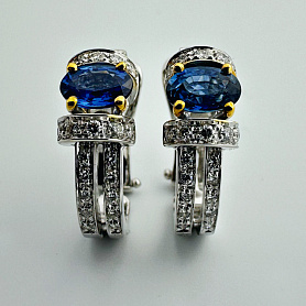 купить Золотые серьги c сапфирами и бриллиантами 1,15 карат в Москве