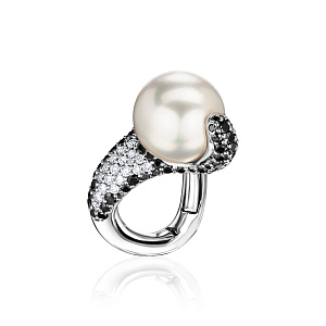 купить Золотое кольцо с жемчугом и бриллиантами 0,60 карат в Москве