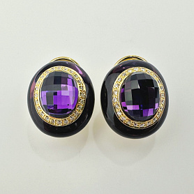 купить Золотые серьги с аметистом и бриллиантами 0,34 карат в Москве