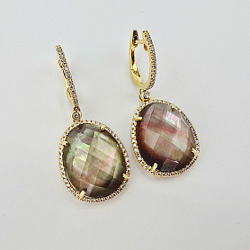 купить Золотые серьги с кварцем и бриллиантами 0,34 карат в Москве