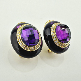 купить Золотые серьги с аметистом и бриллиантами 0,34 карат в Москве