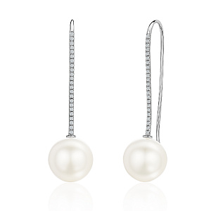 купить Золотые серьги с жемчугом и бриллиантами 0,24 карат в Москве