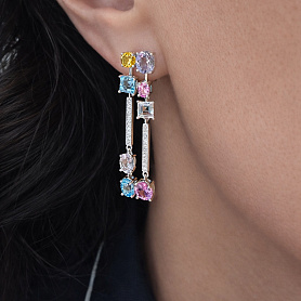 купить Золотые серьги с топазами, аметистами и бриллиантами в Москве