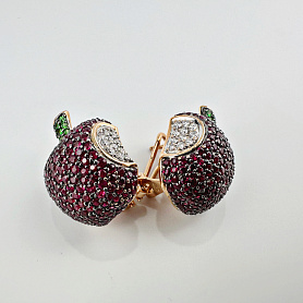 купить Золотые серьги с рубинами и изумрудами в Москве