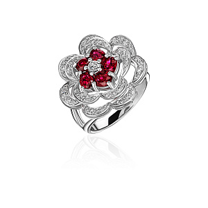 купить Золотое кольцо с рубинами и бриллиантами 0,32 карат в Москве