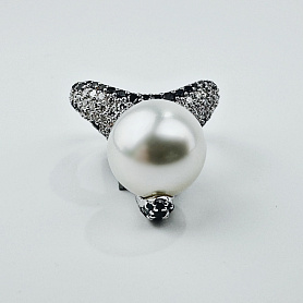 купить Золотое кольцо с жемчугом и бриллиантами 0,60 карат в Москве