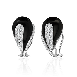 купить Золотые серьги с ониксом и бриллиантами 0,85 карат в Москве