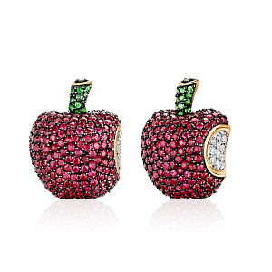 купить Золотые серьги с рубинами и изумрудами в Москве