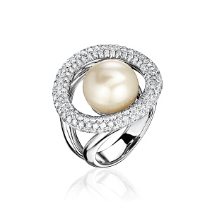 купить Золотое кольцо с жемчугом и бриллиантами 2,11 карат в Москве