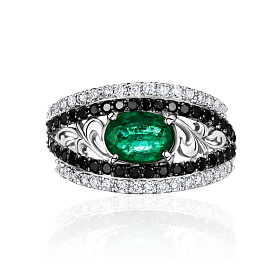 купить Золотое кольцо с изумрудом и бриллиантами 0,56 карат в Москве