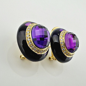 купить Золотые серьги с аметистом и бриллиантами 0,34 карат в Москве