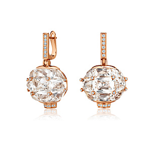 купить Золотые серьги с кварцем и бриллиантами 0,30 карат в Москве