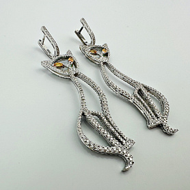 купить Золотые серьги с природными бриллиантами "Кошки" (двусторонние) в Москве