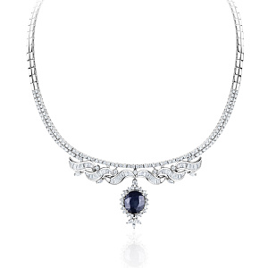 купить Золотое колье с природными бриллиантами и сапфиром 5,25 карат в Москве