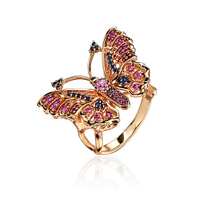 купить Золотое кольцо с сапфирами "Бабочка" в Москве